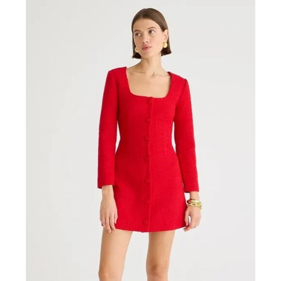NWT J.Crew Sophia Mini in Festival Red Maritime Tweed Dress 4 $248 - Picture 1 of 7